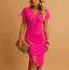 Women's V-Neck Side Slit Wrap Front Midi Dress