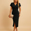 Women's V-Neck Side Slit Wrap Front Midi Dress
