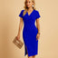Women's V-Neck Side Slit Wrap Front Midi Dress