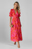 Women's Bridal Shower Red Floral Puff Sleeve V-Neck Maxi Dress