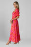 Women's Bridal Shower Red Floral Puff Sleeve V-Neck Maxi Dress