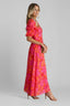 Women's Bridal Shower Red Floral Puff Sleeve V-Neck Maxi Dress