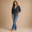 Women's V-Neck with Contrast Ruffle Neckline Long-Sleeve Sweater