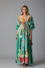 Women's Boho Printed Kaftan V-Neck Tie Waist Flowy Maxi Dress