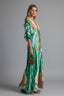 Women's Boho Printed Kaftan V-Neck Tie Waist Flowy Maxi Dress