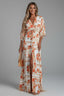 Women's Boho Printed Kaftan V-Neck Tie Waist Flowy Maxi Dress