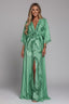 Women's Boho Printed Kaftan V-Neck Tie Waist Flowy Maxi Dress