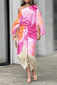 Women's Wedding Guest Abstract Print One Shoulder Fringe Hem Midi Dress