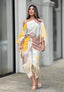 Women's Wedding Guest Abstract Print One Shoulder Fringe Hem Midi Dress