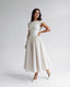 Women's Wedding Guest Bateau Neck Cap Sleeve Full Skirt Midi Dress