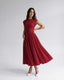Women's Wedding Guest Bateau Neck Cap Sleeve Full Skirt Midi Dress