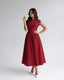 Women's Wedding Guest Bateau Neck Cap Sleeve Full Skirt Midi Dress