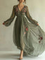 Women's Wedding Guest Floral Embroidered Deep V-Neck Maxi Dress