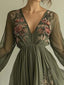 Women's Wedding Guest Floral Embroidered Deep V-Neck Maxi Dress