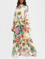 Women's Wedding Guest Floral Print Mock Neck Bell Sleeve Maxi Dress