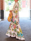 Women's Wedding Guest Floral Print Mock Neck Bell Sleeve Maxi Dress