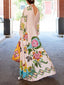 Women's Wedding Guest Floral Print Mock Neck Bell Sleeve Maxi Dress