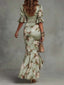Women's Wedding Guest Floral Ruffle Sleeve Maxi Dress