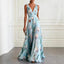 Women's Wedding Guest Floral Tulip Print V-Neck Flowy Maxi Dress
