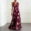 Women's Wedding Guest Floral Tulip Print V-Neck Flowy Maxi Dress