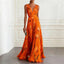Women's Wedding Guest Floral Tulip Print V-Neck Flowy Maxi Dress