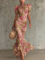 Women's Wedding Guest Floral Vintage Ruffle Puff Sleeve Maxi Dress