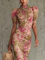 Women's Wedding Guest Floral Vintage Ruffle Puff Sleeve Maxi Dress