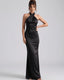 Women's Wedding Guest Halter Bodycon Maxi Dress