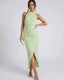 Women's Wedding Guest Halter Side Slit Midi Dress
