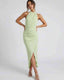 Women's Wedding Guest Halter Side Slit Midi Dress