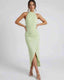 Women's Wedding Guest Halter Side Slit Midi Dress