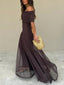Women's Wedding Guest Off Shoulder Chiffon Maxi Dress