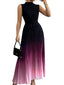 Women's Wedding Guest Ombre Pleated Sleeveless Midi Dress
