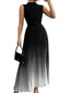 Women's Wedding Guest Ombre Pleated Sleeveless Midi Dress