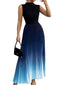 Women's Wedding Guest Ombre Pleated Sleeveless Midi Dress