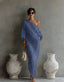 Women's Wedding Guest One Shoulder Long Sleeve Draped Maxi Dress