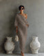 Women's Wedding Guest One Shoulder Long Sleeve Draped Maxi Dress