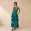 Women's Wedding Guest Printed V Neck Ruffle Tiered Maxi Dress