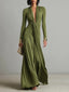 Women's Wedding Guest Twist Knot Deep V-Neck Long Sleeve Maxi Dress