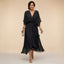 Women's Wedding Guest V-Neck Belted Flowy Midi Dress