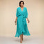 Women's Wedding Guest V-Neck Belted Flowy Midi Dress