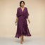 Women's Wedding Guest V-Neck Belted Flowy Midi Dress