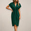 Women's Wedding Guest V-Neck Wrap Slit Midi Dress