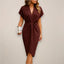Women's Wedding Guest V-Neck Wrap Slit Midi Dress