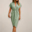 Women's Wedding Guest V-Neck Wrap Slit Midi Dress