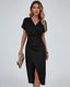 Women's Wedding Guest Wrap V-Neck Slit Midi Dress