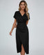 Women's Wedding Guest Wrap V-Neck Slit Midi Dress
