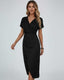 Women's Wedding Guest Wrap V-Neck Slit Midi Dress