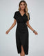 Women's Wedding Guest Wrap V-Neck Slit Midi Dress