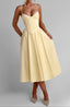 Women's Wedding Guest Yellow A-Line Corset Sweetheart Midi Dress